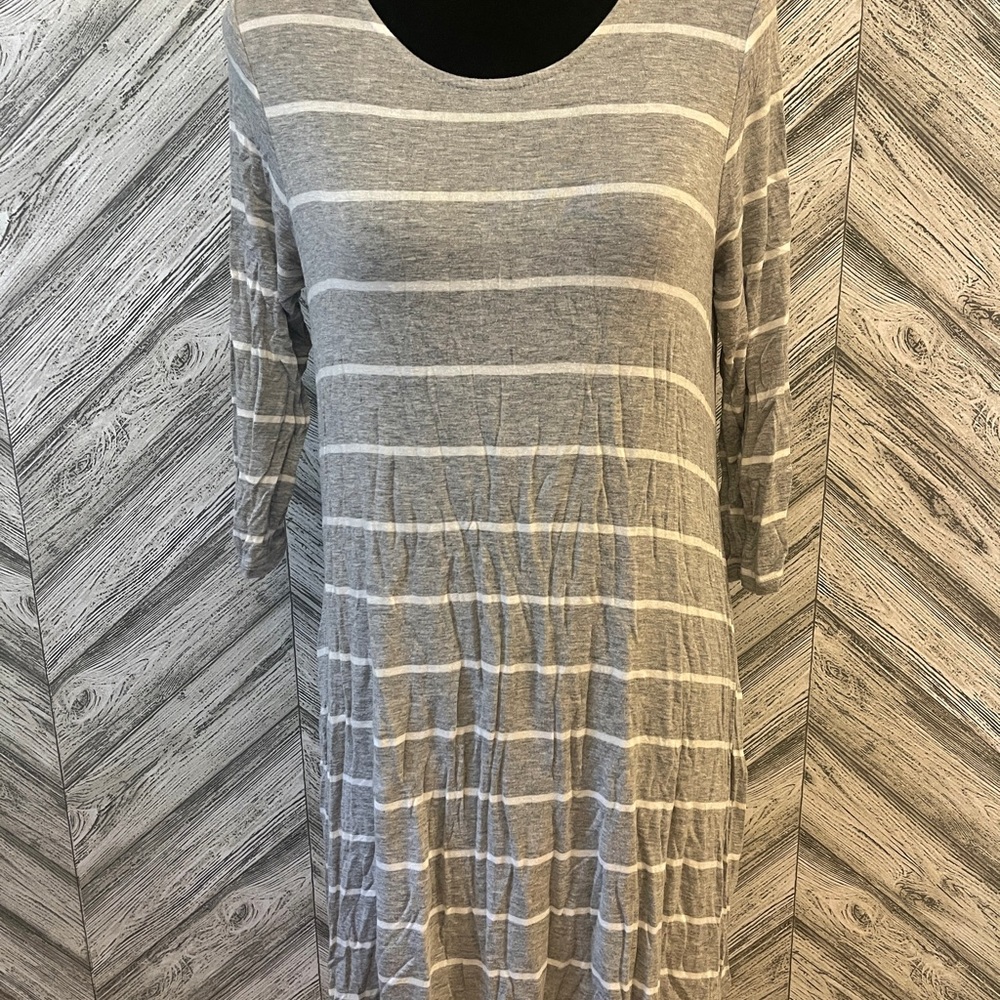 AGNES + DORA Swing Tunic, Grey White Stripe, size M